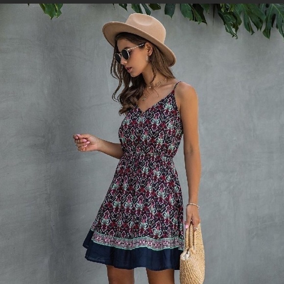 Dresses & Skirts - Navy Floral Spaghetti Strap Sundress